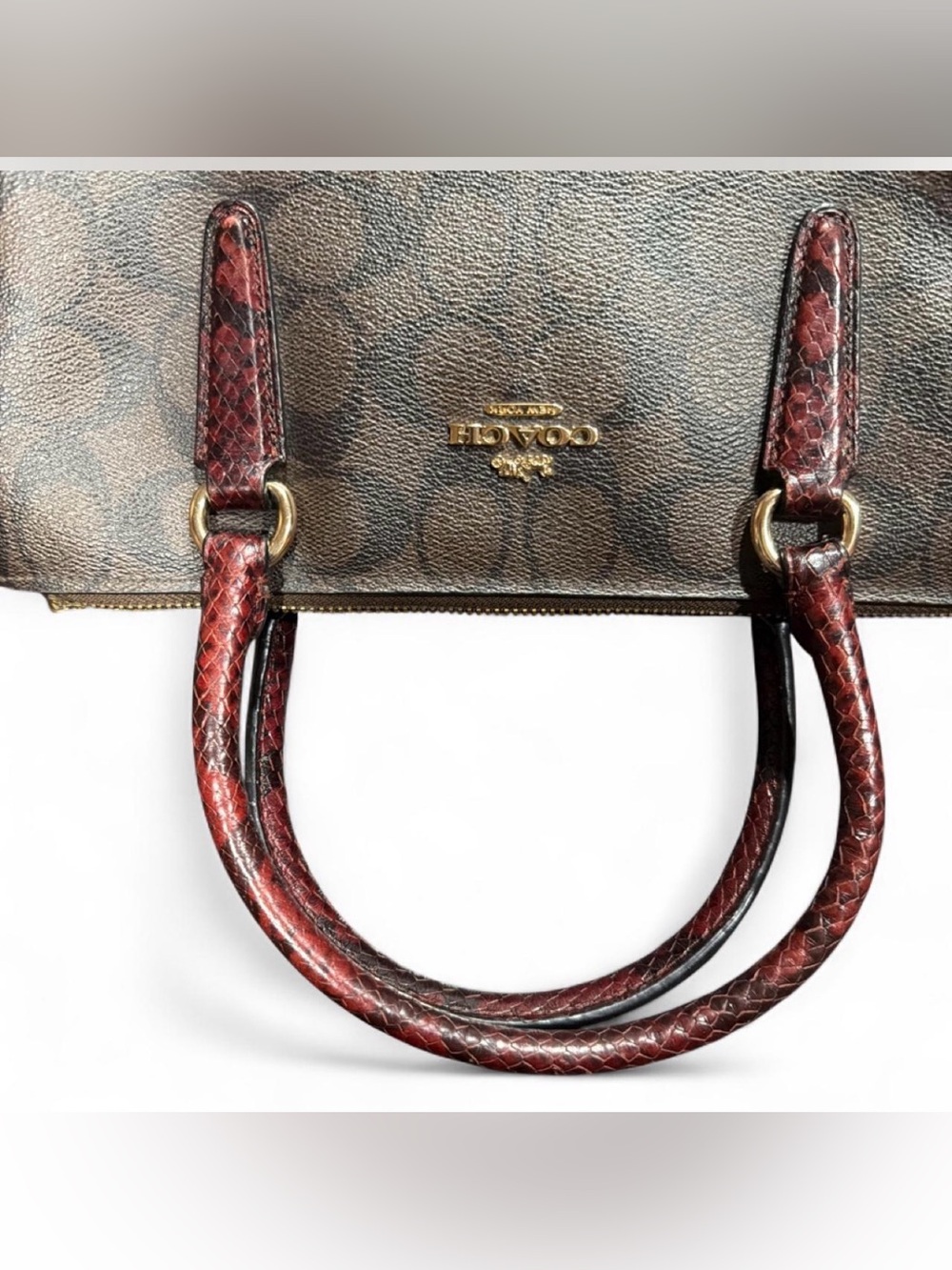 Coach Surrey Carryall in Signature Canvas Snake Skin Handles - Picture 2 of 8